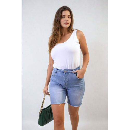 Cora High Waisted Raw Hem Denim Shorts