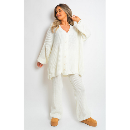 Emma Chunky Knitted Button Up Cardigan Wide Leg Trousers Co-ord Set