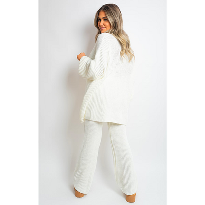 Emma Chunky Knitted Button Up Cardigan Wide Leg Trousers Co-ord Set