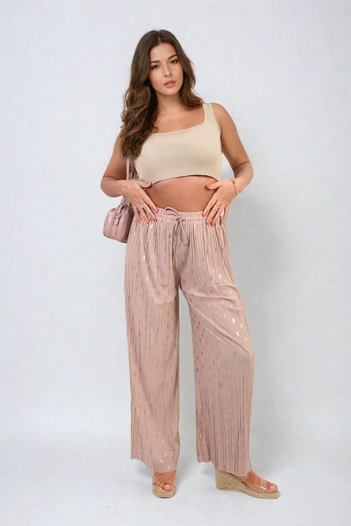 Ella Gold Spot Pleated Trouser with Drawstring