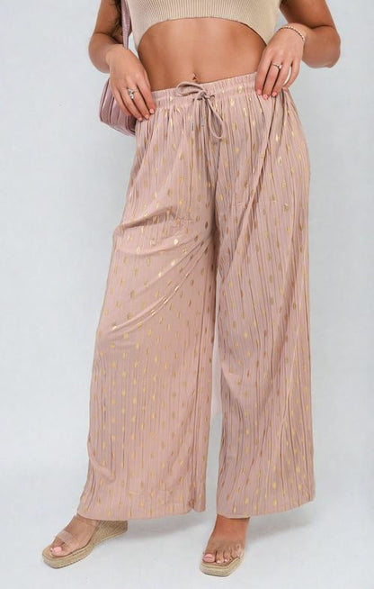 Ella Gold Spot Pleated Trouser with Drawstring