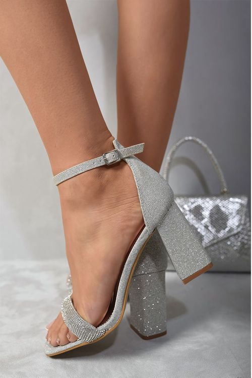 Vivian Rhinestone Ankle Strap Block High Heels