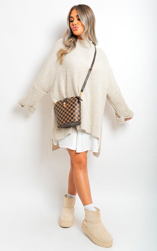 Faye High Neck Oversized Long Sleeve Knitted Jumper