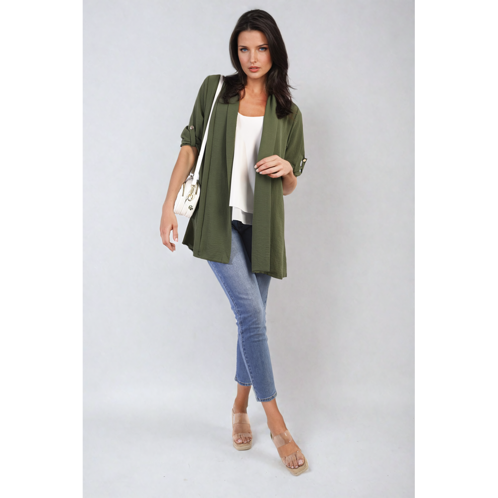 Vivian Open Front Roll Up Sleeve Cardigan