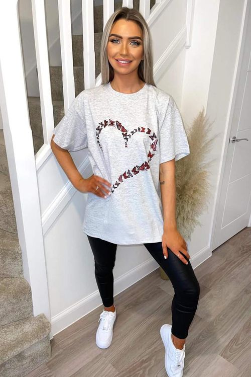 Oversized Printed Heart Short Sleeves T Shirt Top