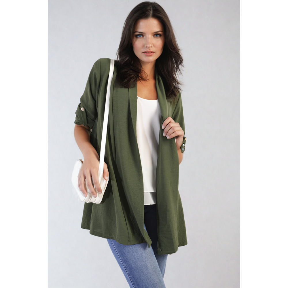 Vivian Open Front Roll Up Sleeve Cardigan