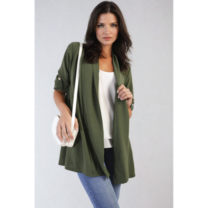 Vivian Open Front Roll Up Sleeve Cardigan