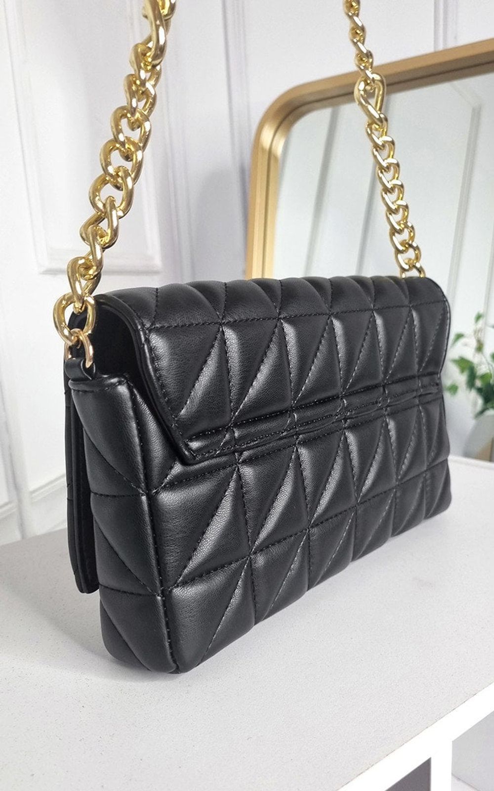 Asha Faux Leather Padded Handbag with Chain Detail