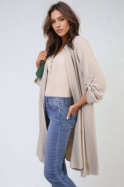 Ava Open Front Knitted Long Cardigan