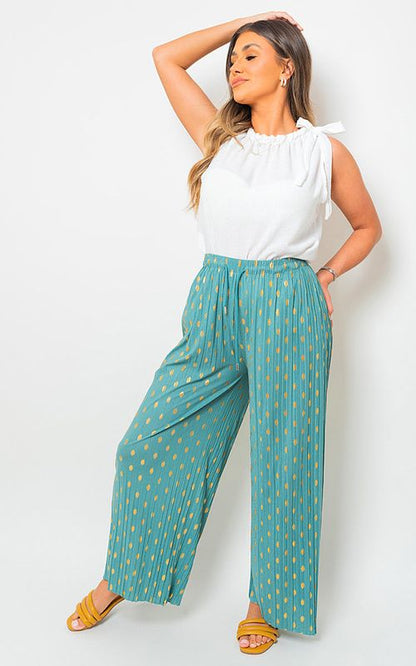 Ella Gold Spot Pleated Trouser with Drawstring