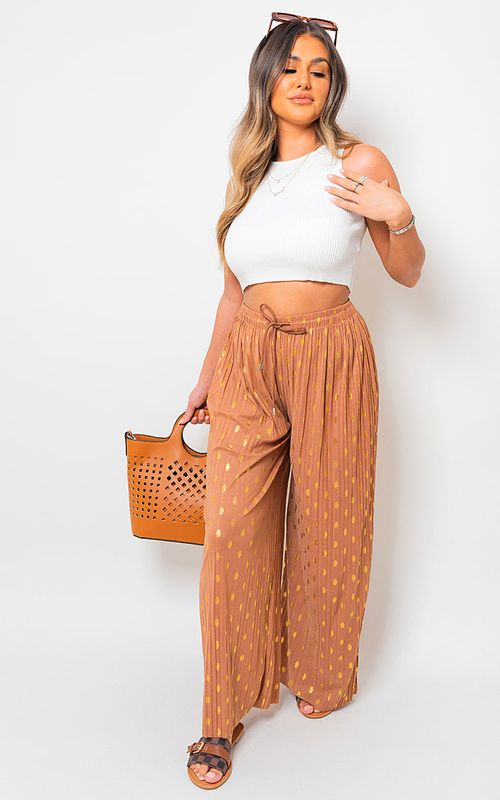 Ella Gold Spot Pleated Trouser with Drawstring