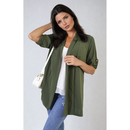 Vivian Open Front Roll Up Sleeve Cardigan