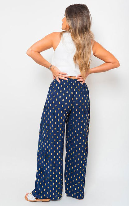 Ella Gold Spot Pleated Trouser with Drawstring