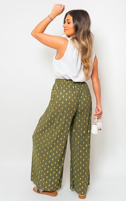 Ella Gold Spot Pleated Trouser with Drawstring