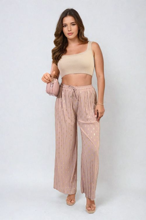 Ella Gold Spot Pleated Trouser with Drawstring