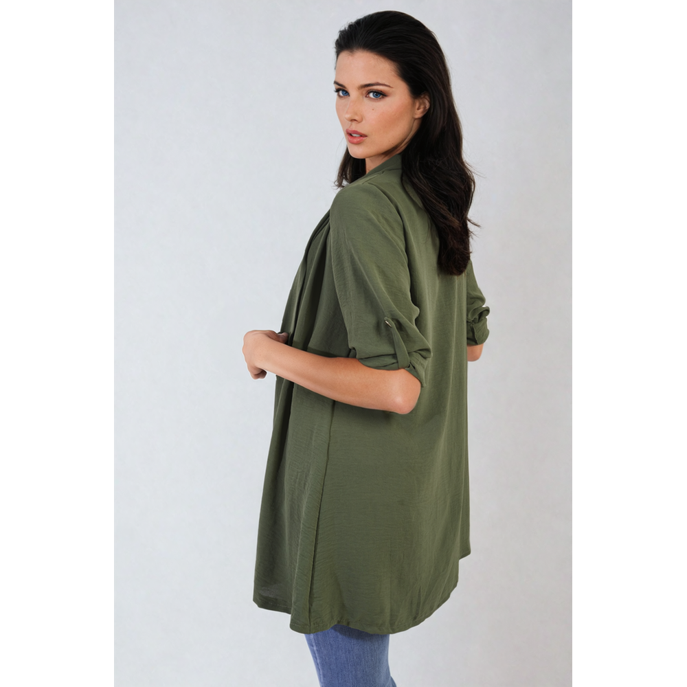 Vivian Open Front Roll Up Sleeve Cardigan