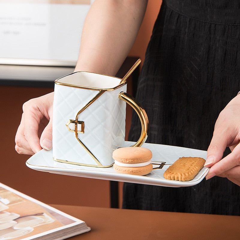 Handbag Shaped Mug With Saucer & Spoon