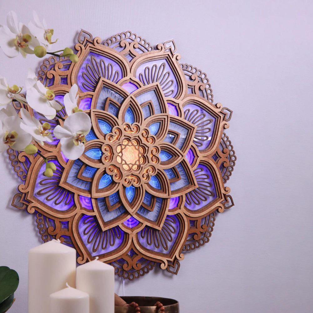 Wooden Mandala Wall Lamp