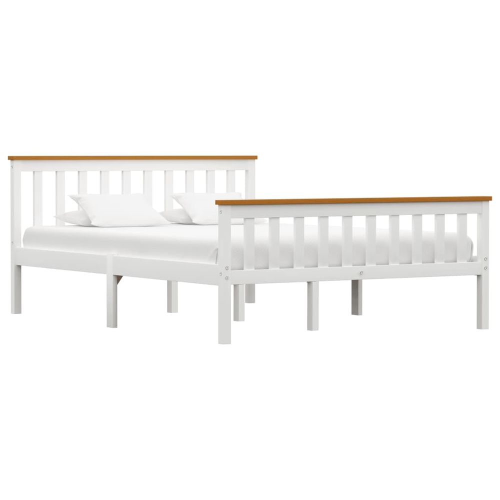 Contemporary Bed Frame White Solid Pinewood