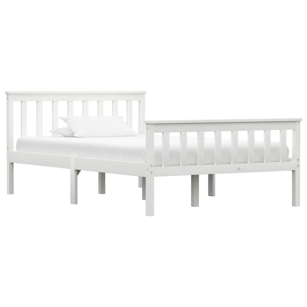 Contemporary Bed Frame White Solid Pinewood