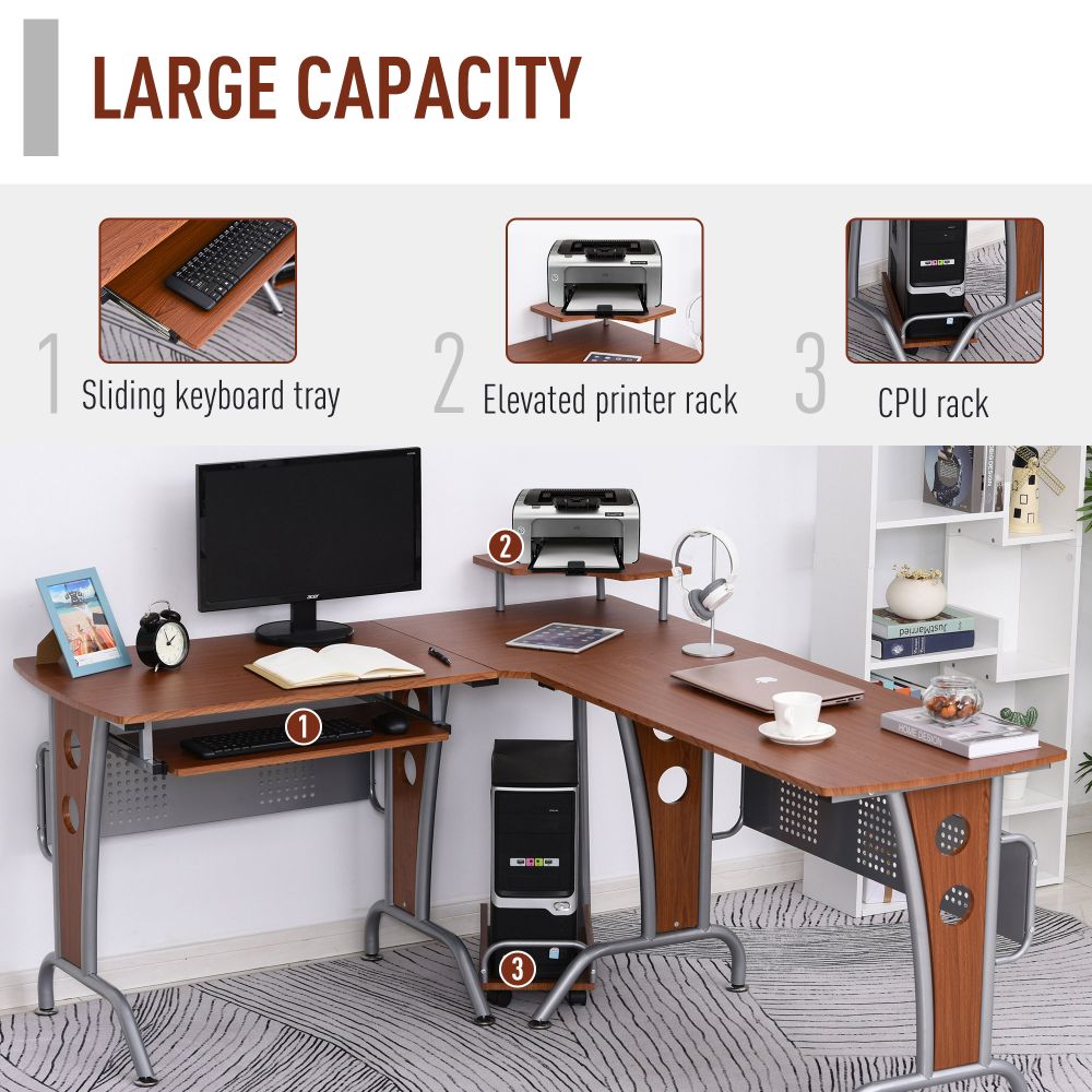 Space-Saving Corner Work Office Desk Gaming  Steel Frame CPU Rack Brown