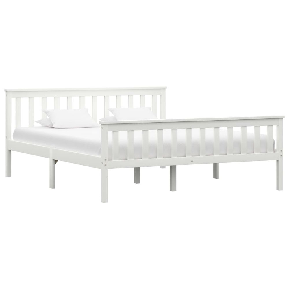 Contemporary Bed Frame White Solid Pinewood