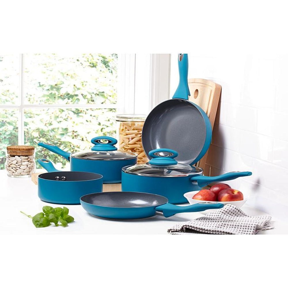 Cermalon 5-Piece Matt Teal with Grey Sparkle Ceramic Non-Stick Pan Set