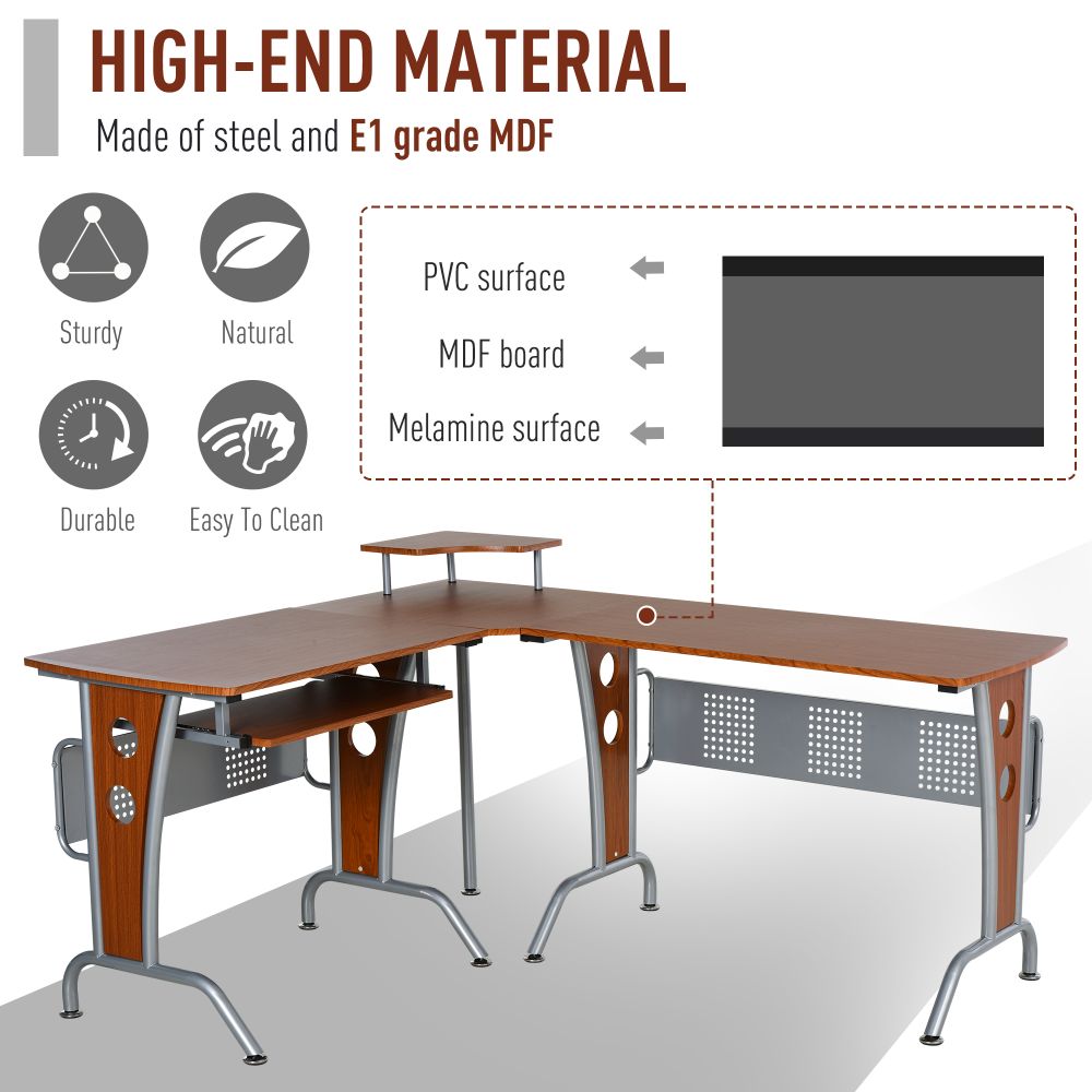 Space-Saving Corner Work Office Desk Gaming  Steel Frame CPU Rack Brown