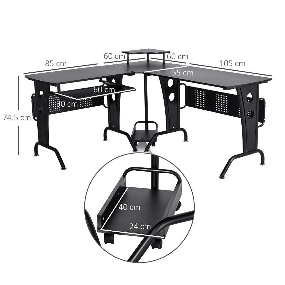 Space-Saving Corner Work Office Desk Gaming  Steel Frame CPU Rack Black