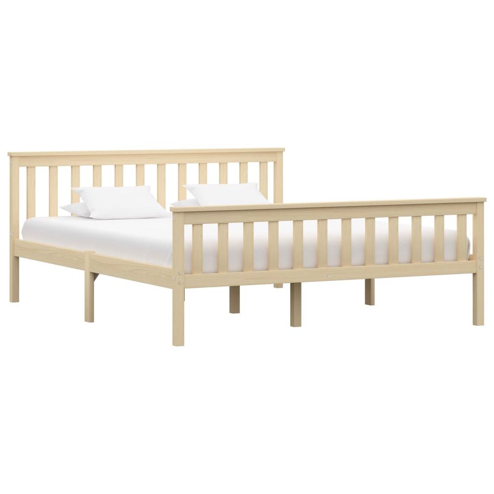 Contemporary Bed Frame White Solid Pinewood