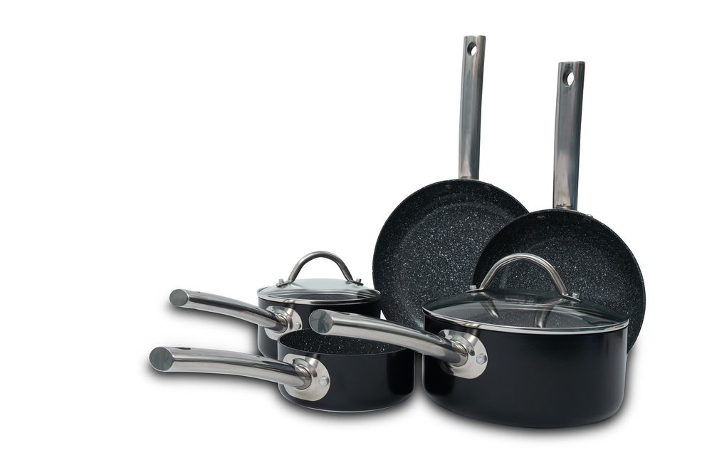 Durastone 5Pc Saucepans & Frying Pans Cookware Set Ceramic Non-Stick Coating Glass Lids