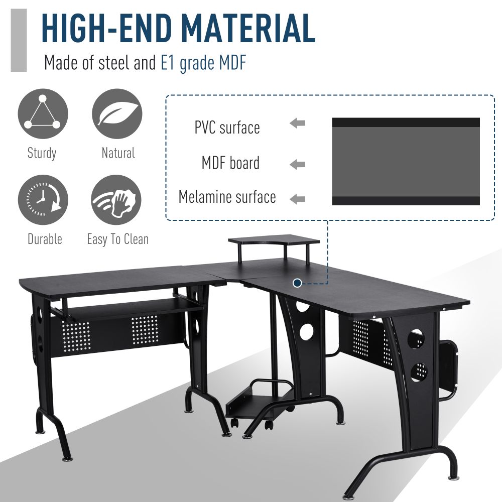 Space-Saving Corner Work Office Desk Gaming  Steel Frame CPU Rack Black