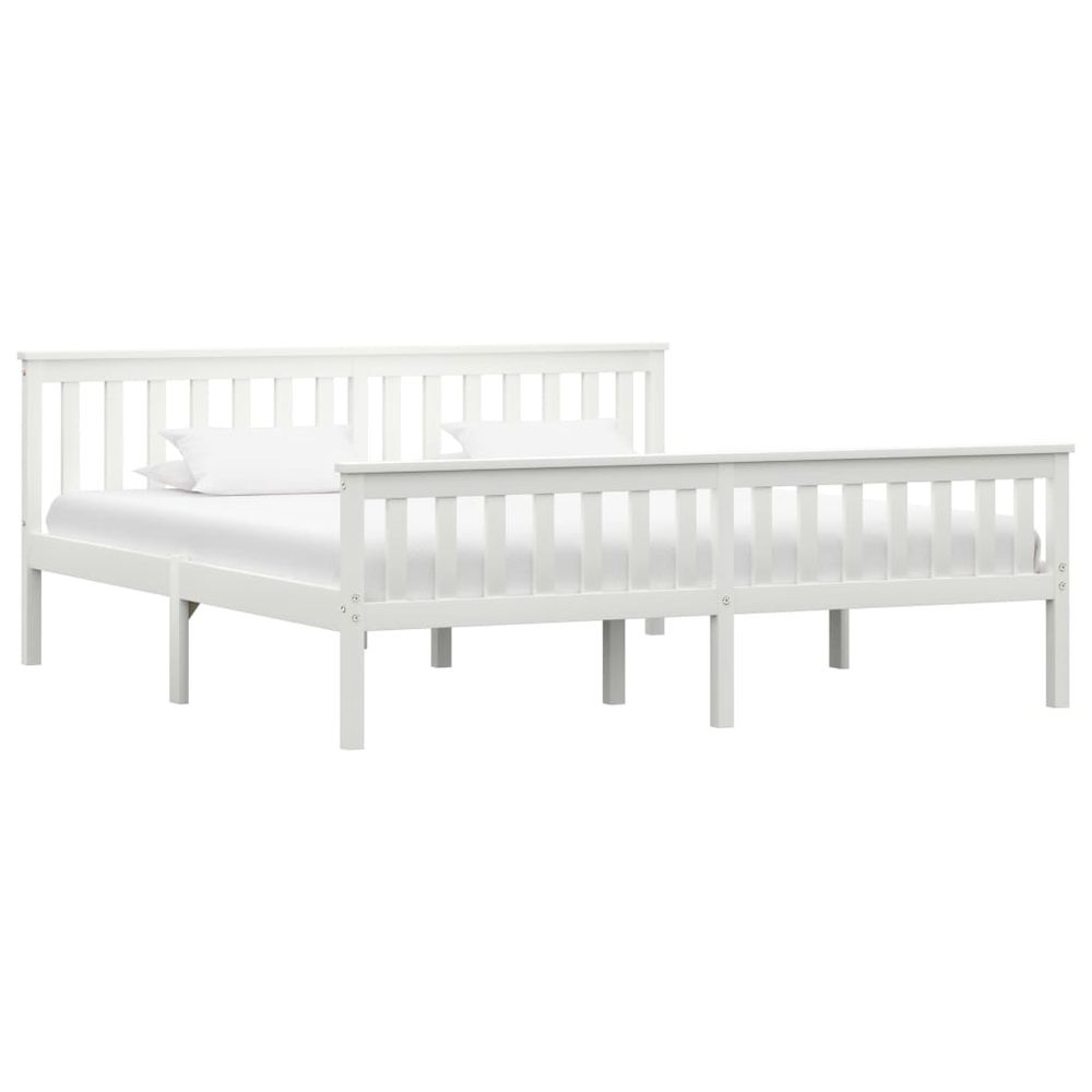 Contemporary Bed Frame White Solid Pinewood