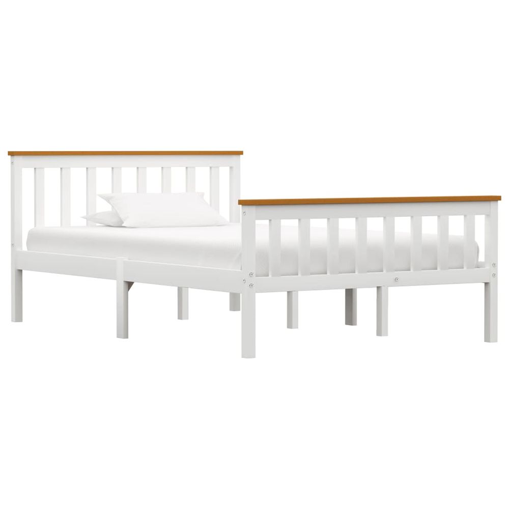 Contemporary Bed Frame White Solid Pinewood