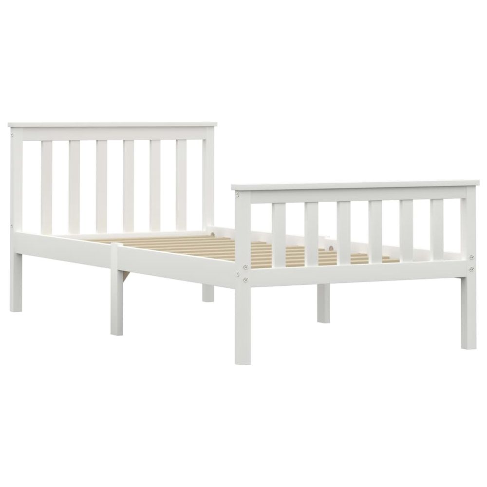 Contemporary Bed Frame White Solid Pinewood