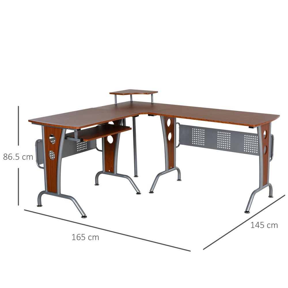 Space-Saving Corner Work Office Desk Gaming  Steel Frame CPU Rack Brown