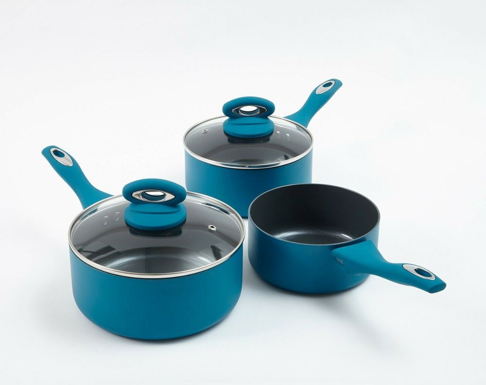 Cermalon 5-Piece Matt Teal with Grey Sparkle Ceramic Non-Stick Pan Set