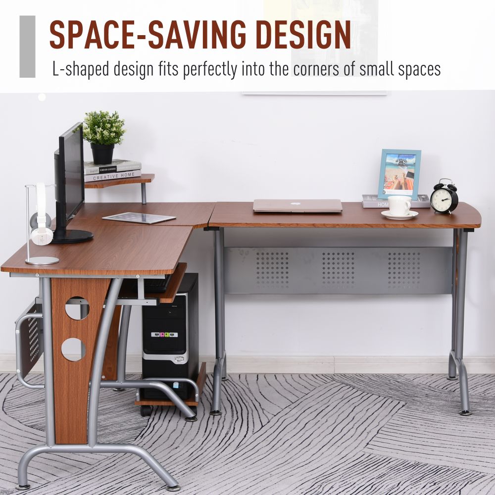 Space-Saving Corner Work Office Desk Gaming  Steel Frame CPU Rack Brown